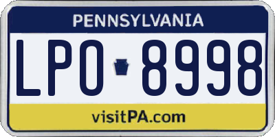 PA license plate LPO8998