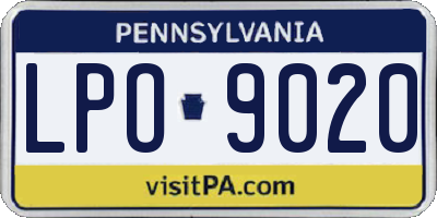PA license plate LPO9020