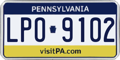 PA license plate LPO9102