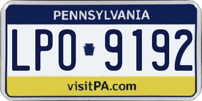 PA license plate LPO9192