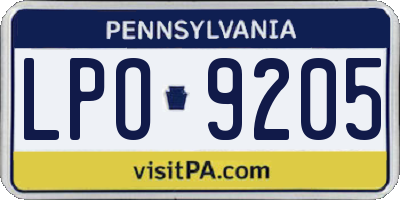 PA license plate LPO9205