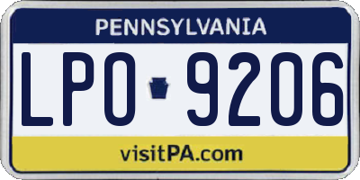 PA license plate LPO9206