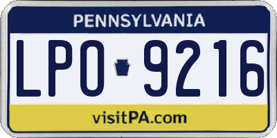 PA license plate LPO9216