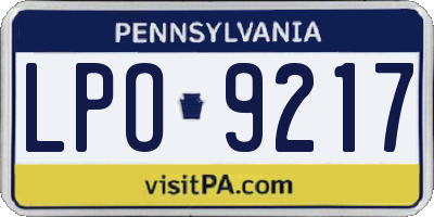 PA license plate LPO9217