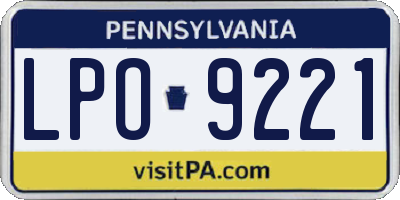 PA license plate LPO9221