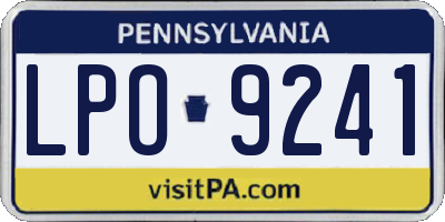 PA license plate LPO9241