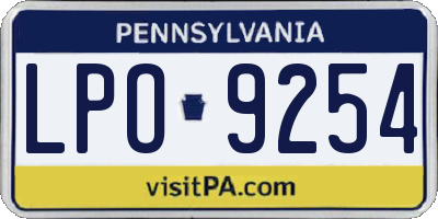 PA license plate LPO9254