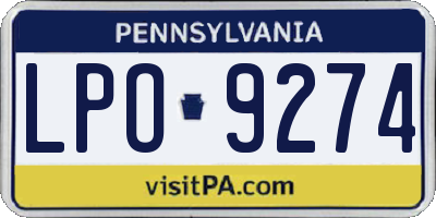 PA license plate LPO9274
