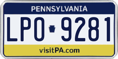PA license plate LPO9281