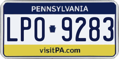 PA license plate LPO9283