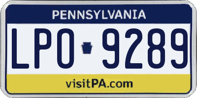 PA license plate LPO9289