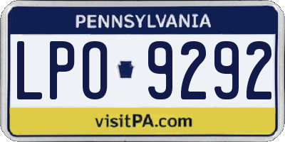 PA license plate LPO9292