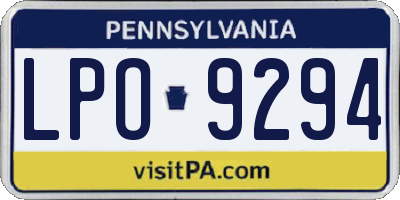 PA license plate LPO9294
