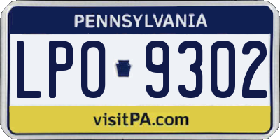 PA license plate LPO9302