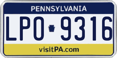 PA license plate LPO9316