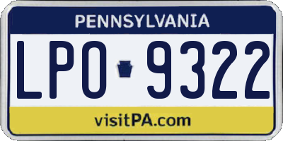 PA license plate LPO9322