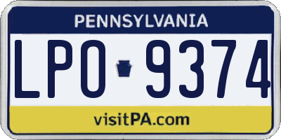 PA license plate LPO9374