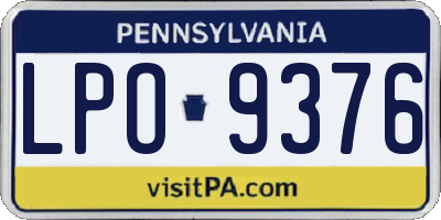 PA license plate LPO9376