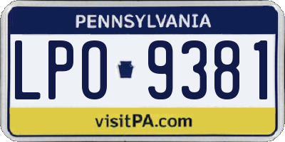 PA license plate LPO9381