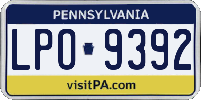 PA license plate LPO9392