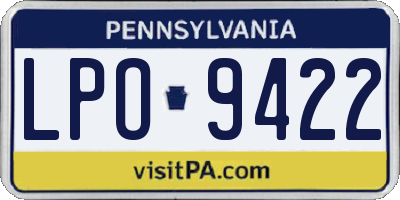 PA license plate LPO9422