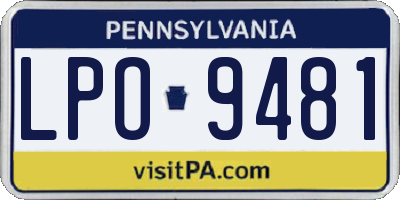 PA license plate LPO9481