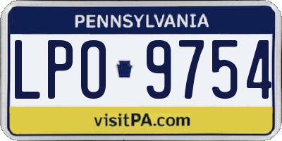 PA license plate LPO9754