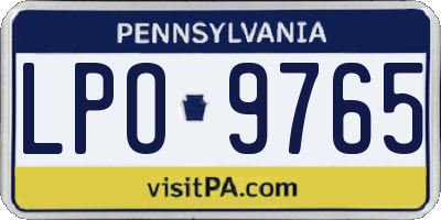 PA license plate LPO9765