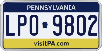 PA license plate LPO9802