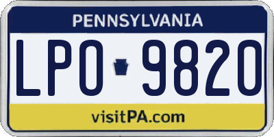 PA license plate LPO9820