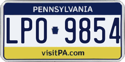PA license plate LPO9854