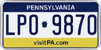 PA license plate LPO9870