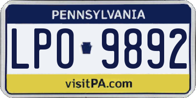 PA license plate LPO9892