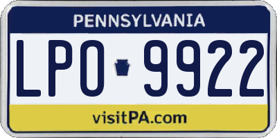 PA license plate LPO9922