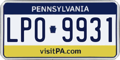 PA license plate LPO9931