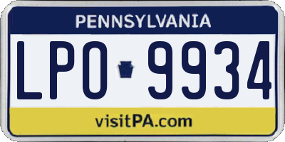 PA license plate LPO9934
