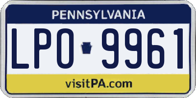 PA license plate LPO9961