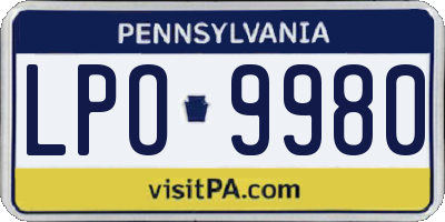 PA license plate LPO9980