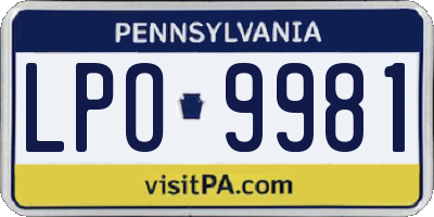 PA license plate LPO9981