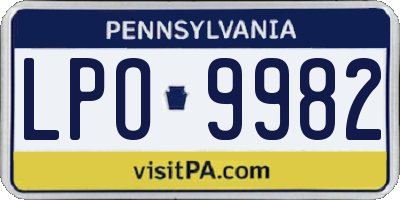 PA license plate LPO9982