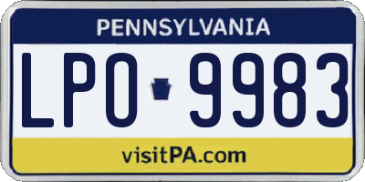PA license plate LPO9983