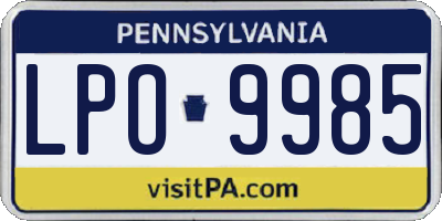 PA license plate LPO9985