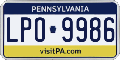 PA license plate LPO9986