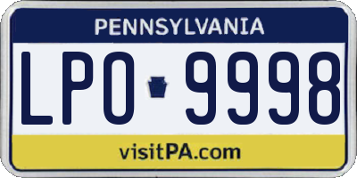 PA license plate LPO9998