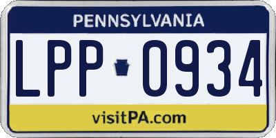 PA license plate LPP0934