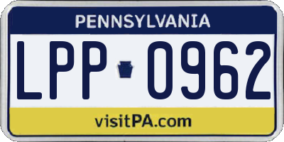 PA license plate LPP0962