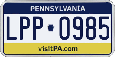 PA license plate LPP0985
