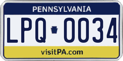 PA license plate LPQ0034
