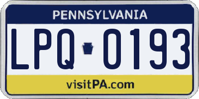 PA license plate LPQ0193