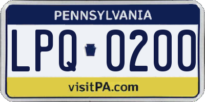 PA license plate LPQ0200